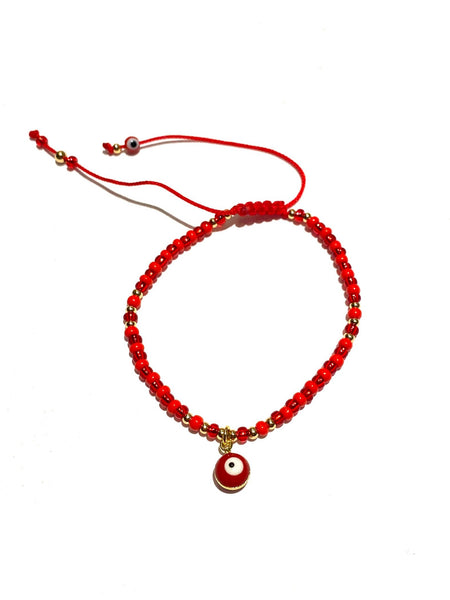 E-HC DESIGNS- Evil Eye Pendant and Patterned Seedbeads Adjustable Bracelet