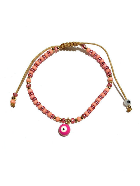 E-HC DESIGNS- Evil Eye Pendant and Patterned Seedbeads Adjustable Bracelet