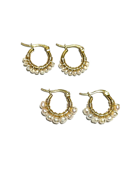 HC DESIGNS - Mini Pearl Round Hoops 0.5 Inch