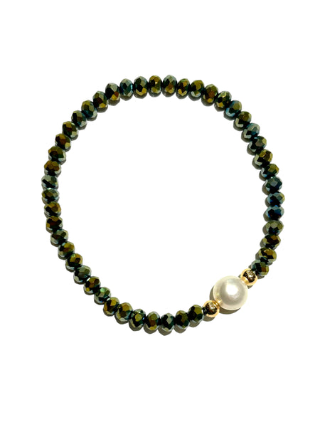 E-HC DESIGNS- Round Pearl with Crystals Elastic Bracelets (More colors available)