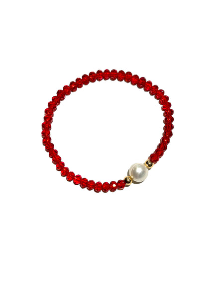 E-HC DESIGNS- Round Pearl with Crystals Elastic Bracelets (More colors available)