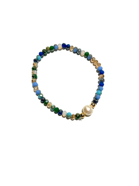 E-HC DESIGNS- Round Pearl with Crystals Elastic Bracelets (More colors available)