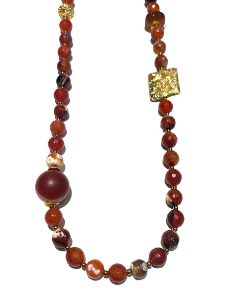 HC DESIGNS- Burgundy - Orange - Agate Long Necklace