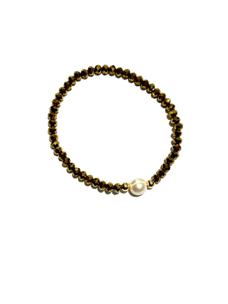 E-HC DESIGNS- Round Pearl with Crystals Elastic Bracelets (More colors available)