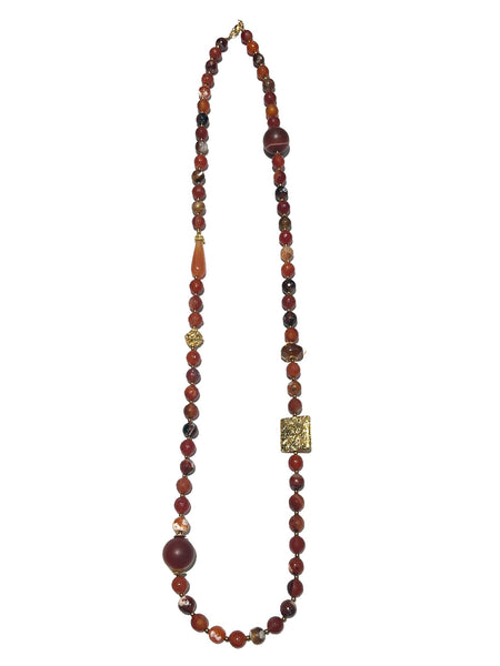 HC DESIGNS- Burgundy - Orange - Agate Long Necklace