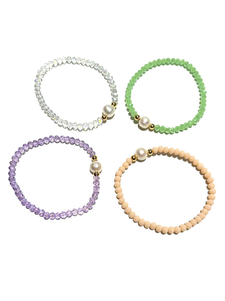 E-HC DESIGNS- Round Pearl with Crystals Elastic Bracelets (More colors available)