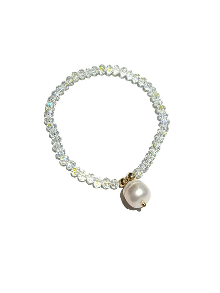 E-HC DESIGNS- Pearl Pendant with Crystals Elastic Bracelets (More colors available)