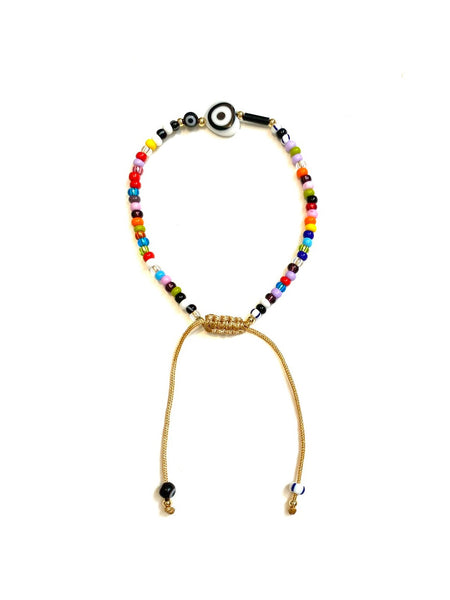 E-HC DESIGNS - Adjustable Evil Eye Bracelet With Small Heart Shape  (Sold Individually)