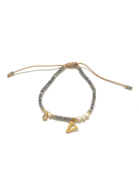 E-HC DESIGNS- Silver Mini Crystal Pearl Bracelet With Initial