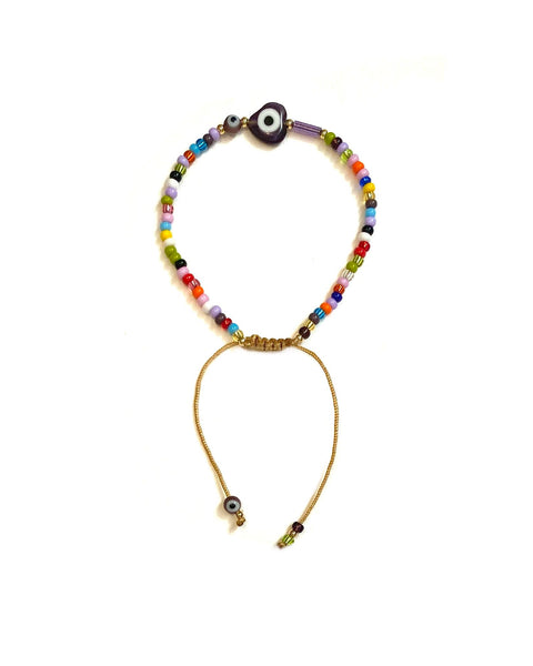 E-HC DESIGNS - Adjustable Evil Eye Bracelet With Small Heart Shape  (Sold Individually)