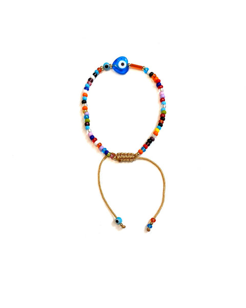 E-HC DESIGNS - Adjustable Evil Eye Bracelet With Small Heart Shape  (Sold Individually)