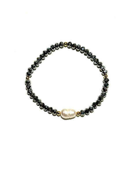 E-HC DESIGNS- Pearl with Crystals Elastic Bracelets (More colors available)