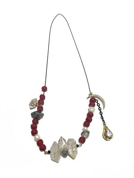 OMAR RIVERA - Three Quartz with Red Beads Necklace