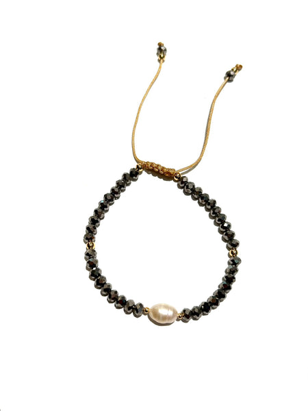 E-HC DESIGNS- Pearl with Crystals Adjustable Bracelets (More colors available)