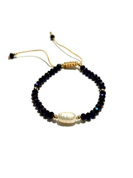 E-HC DESIGNS- Pearl with Crystals Adjustable Bracelets (More colors available)