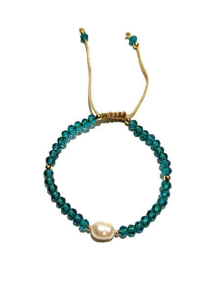 E-HC DESIGNS- Pearl with Crystals Adjustable Bracelets (More colors available)