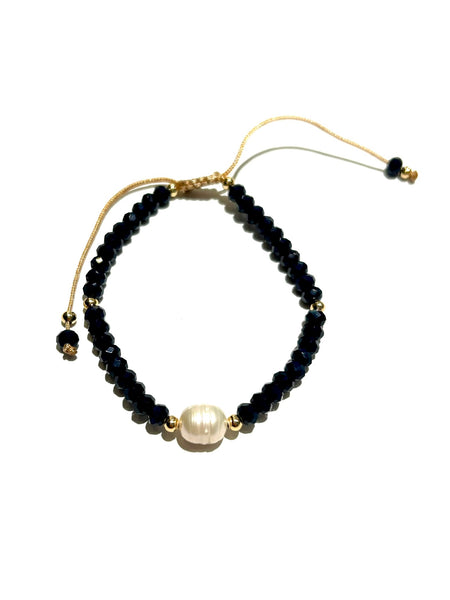 E-HC DESIGNS- Pearl with Crystals Adjustable Bracelets (More colors available)