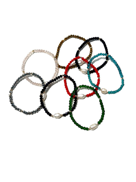 E-HC DESIGNS- Pearl with Crystals Elastic Bracelets (More colors available)