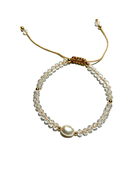 E-HC DESIGNS- Pearl with Crystals Adjustable Bracelets (More colors available)