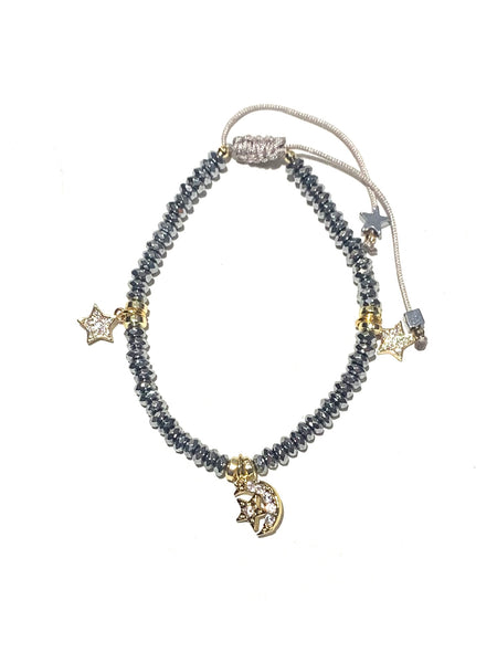 E-HC DESIGNS- Zirconia Moon-Star Pendant Hematite Bracelets