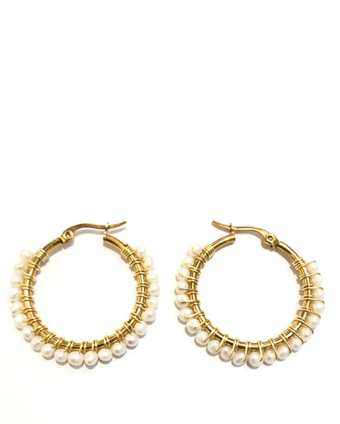 HC DESIGNS - Medium Golden Beaded Round Hoops - 1 1/2 Inch (More colors available)