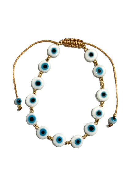 E-HC DESIGNS- Flat Evil Eye Adjustable Bracelet (more colors available)