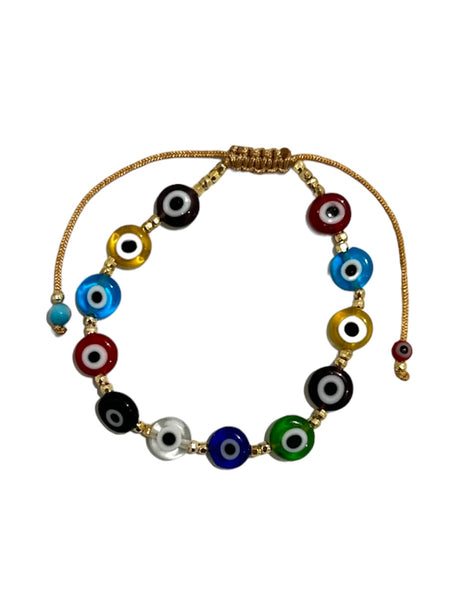 E-HC DESIGNS- Flat Evil Eye Adjustable Bracelet (more colors available)