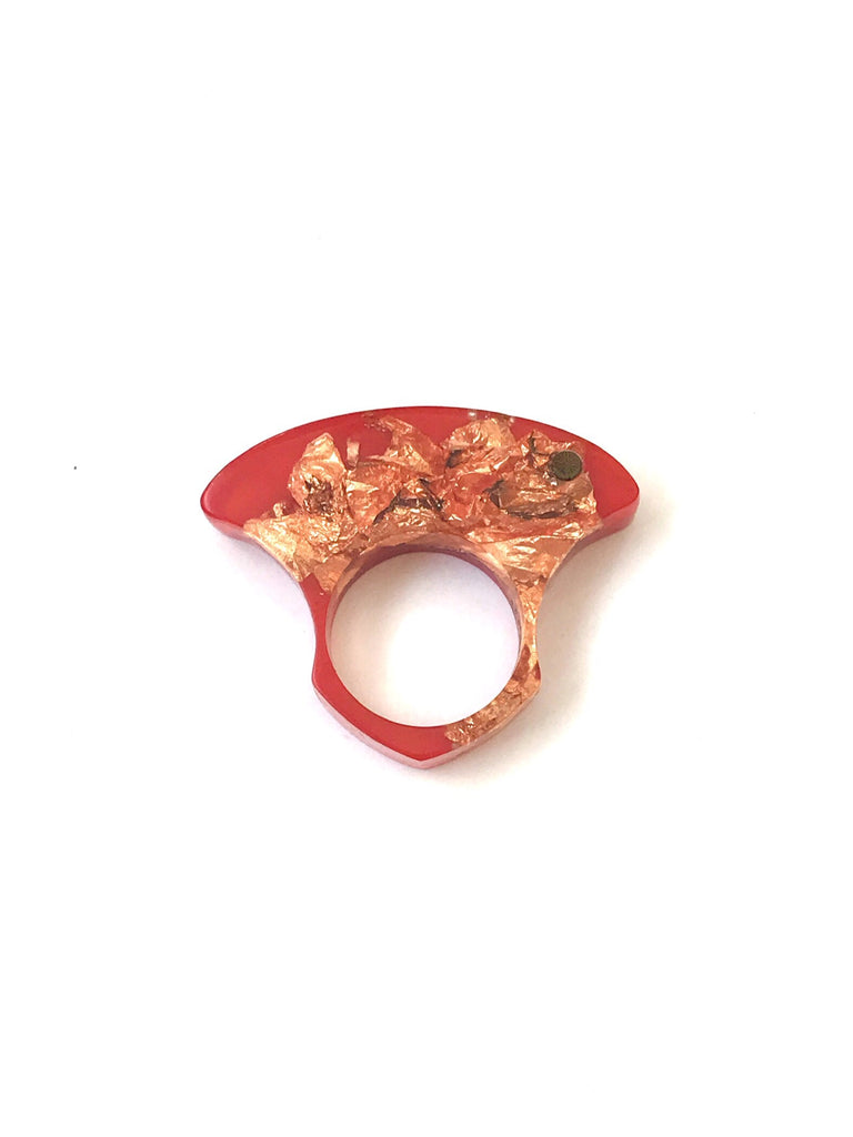 Snou* - Acrylic Ring- Copper Leaf / Red