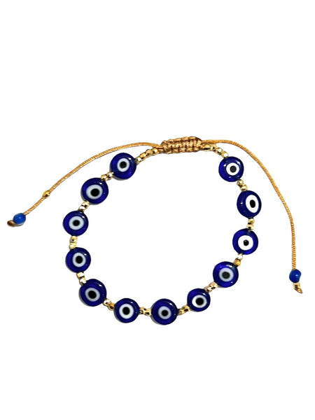 E-HC DESIGNS- Flat Evil Eye Adjustable Bracelet (more colors available)