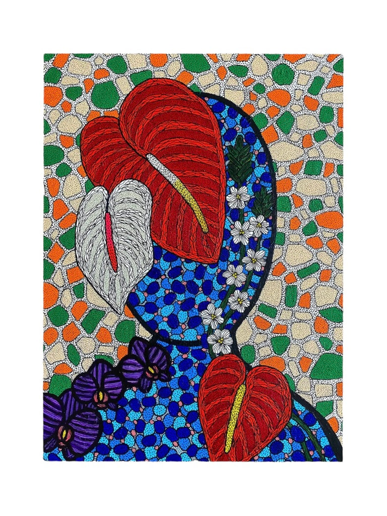 SUSANA CACHO-  4x6 Greeting Card With Envelope - Mujer Anturio, Azucena & Orquidea