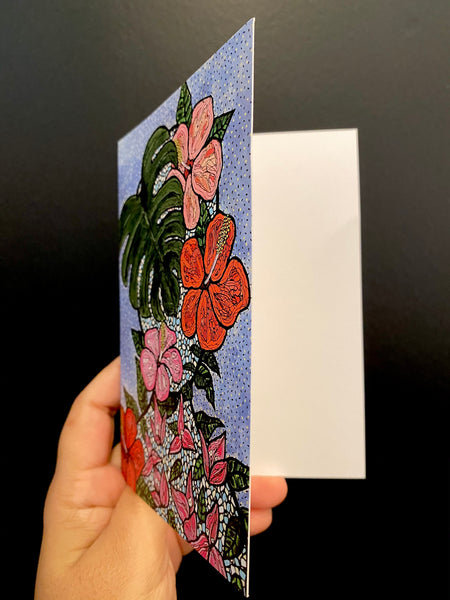 SUSANA CACHO-  4x6 Greeting Card With Envelope- Mujer Amapola, Trinitaria y Monstera