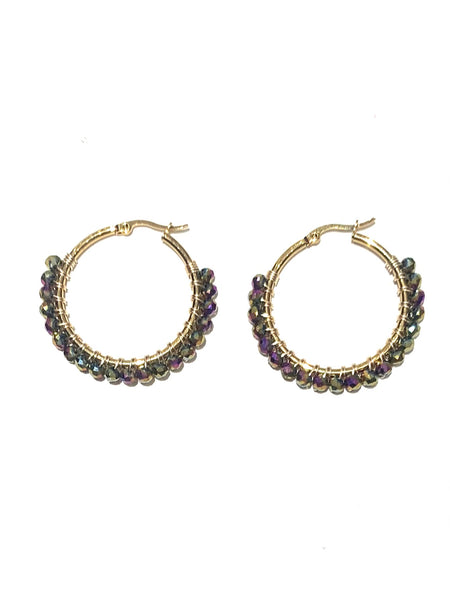 HC DESIGNS - Medium Golden Beaded Round Hoops - 1 1/2 Inch (More colors available)