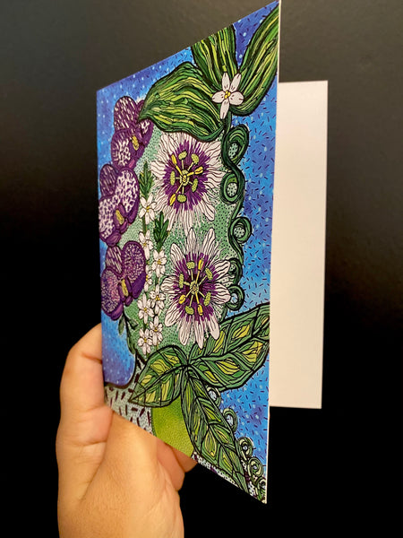 SUSANA CACHO-  4x6 Greeting Card With Envelope- Mujer Parcha y Orquídeas