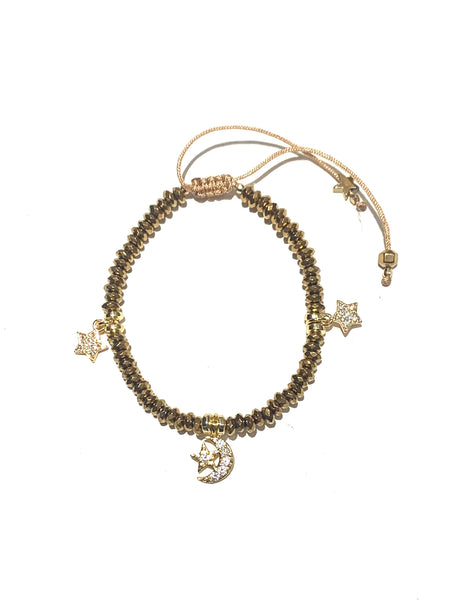 E-HC DESIGNS- Zirconia Moon-Star Pendant Hematite Bracelets